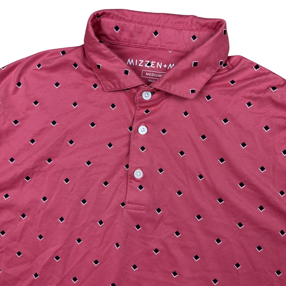 Mizzen + Main Mens Trim Fit Short Sleeve Polo Shirt Pink Geometric Diamond M